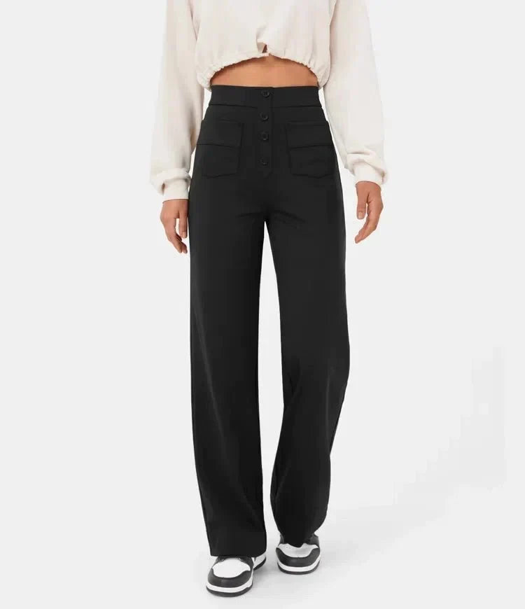 Women's Stretch Leisure Pants – High Waist Pocket Relaxed Trousers