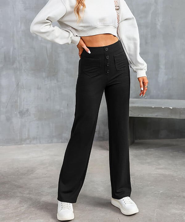 Women's High Waist Tailored Pants – Stretch Straight Leg Everyday Trousers