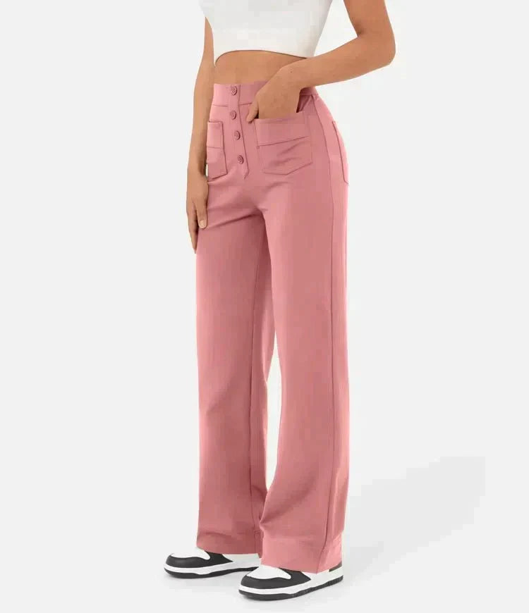 Women's Stretch Leisure Pants – High Waist Pocket Relaxed Trousers