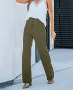 Women's Pull-On High Waist Pants – Stretch Elastic Waist Casual Trousers