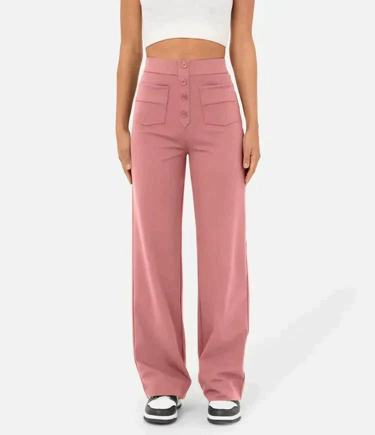 Women's High Waist Tailored Pants – Stretch Straight Leg Everyday Trousers