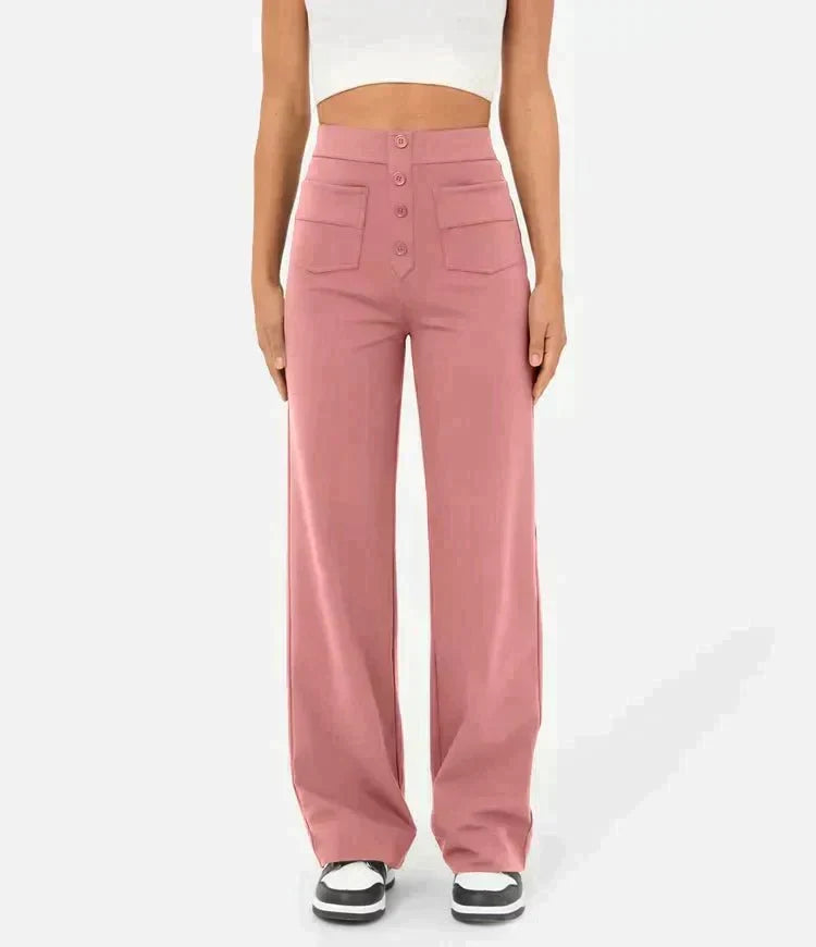 Women's Pull-On High Waist Pants – Stretch Elastic Waist Casual Trousers