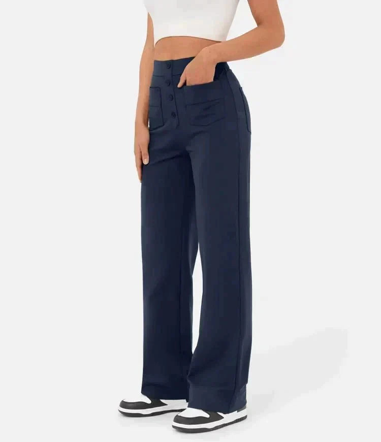 Women's Stretch Leisure Pants – High Waist Pocket Relaxed Trousers