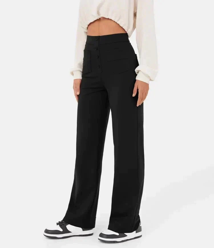 Women's Pull-On High Waist Pants – Stretch Elastic Waist Casual Trousers