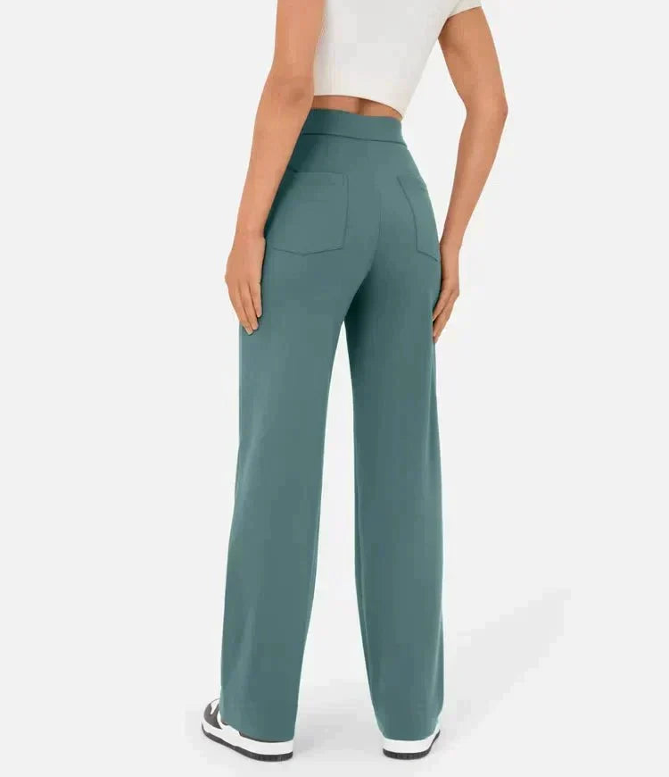 Women's High Waist Tailored Pants – Stretch Straight Leg Everyday Trousers