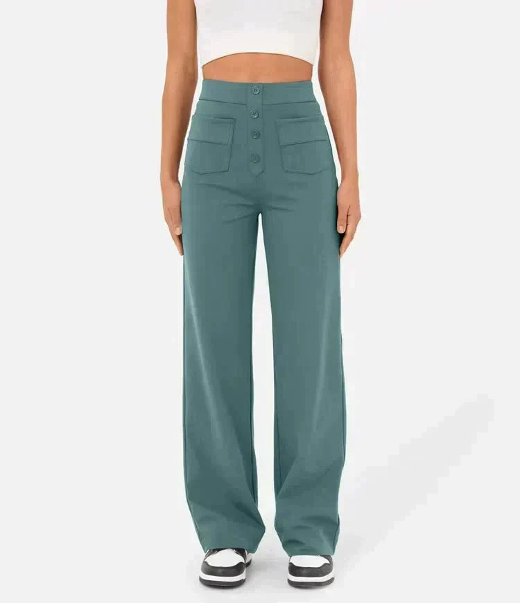 Women's Pull-On High Waist Pants – Stretch Elastic Waist Casual Trousers
