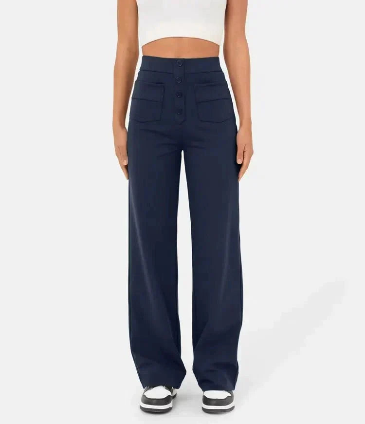 Women's Stretch Leisure Pants – High Waist Pocket Relaxed Trousers