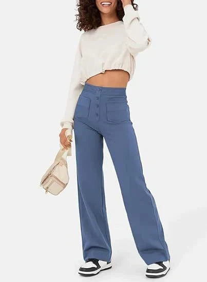 Women's Pull-On High Waist Pants – Stretch Elastic Waist Casual Trousers