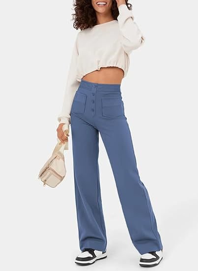 Women's Stretch Leisure Pants – High Waist Pocket Relaxed Trousers