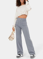 Women's High Waist Tailored Pants – Stretch Straight Leg Everyday Trousers