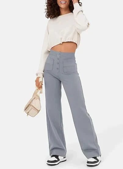 Women's Pull-On High Waist Pants – Stretch Elastic Waist Casual Trousers