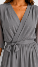 Women's V-Neck Wrap Dress – Tie Waist Flowy Occasion Dress