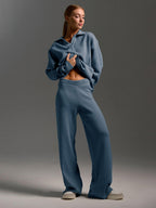 Women's Oversized Polo Sweater Set – Collared Sweater Wide Leg Pants Set
