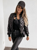 Women's Padded Bomber Jacket – Quilted Zip Front Casual Jacket