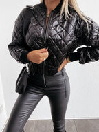 Women's Padded Bomber Jacket – Quilted Zip Front Casual Jacket