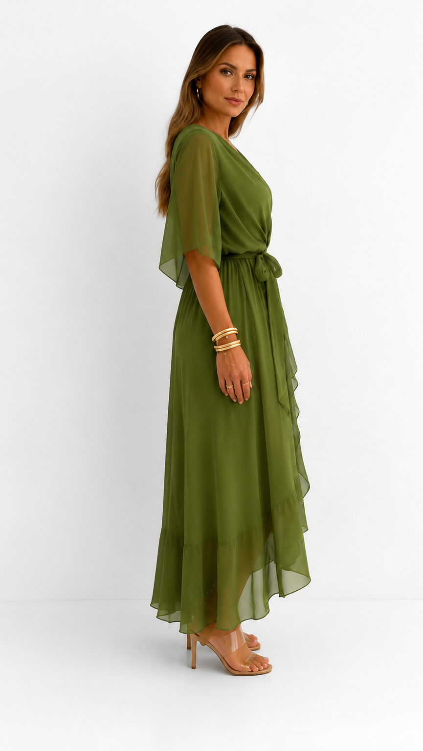 Women's V-Neck Wrap Dress – Tie Waist Flowy Occasion Dress
