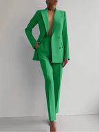 Women's Double Button Blazer Set – Tailored Office Blazer and Trousers Set