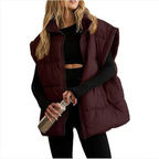 Women's Sleeveless Puffer Vest – Zip Front Pocket Quilted Gilet