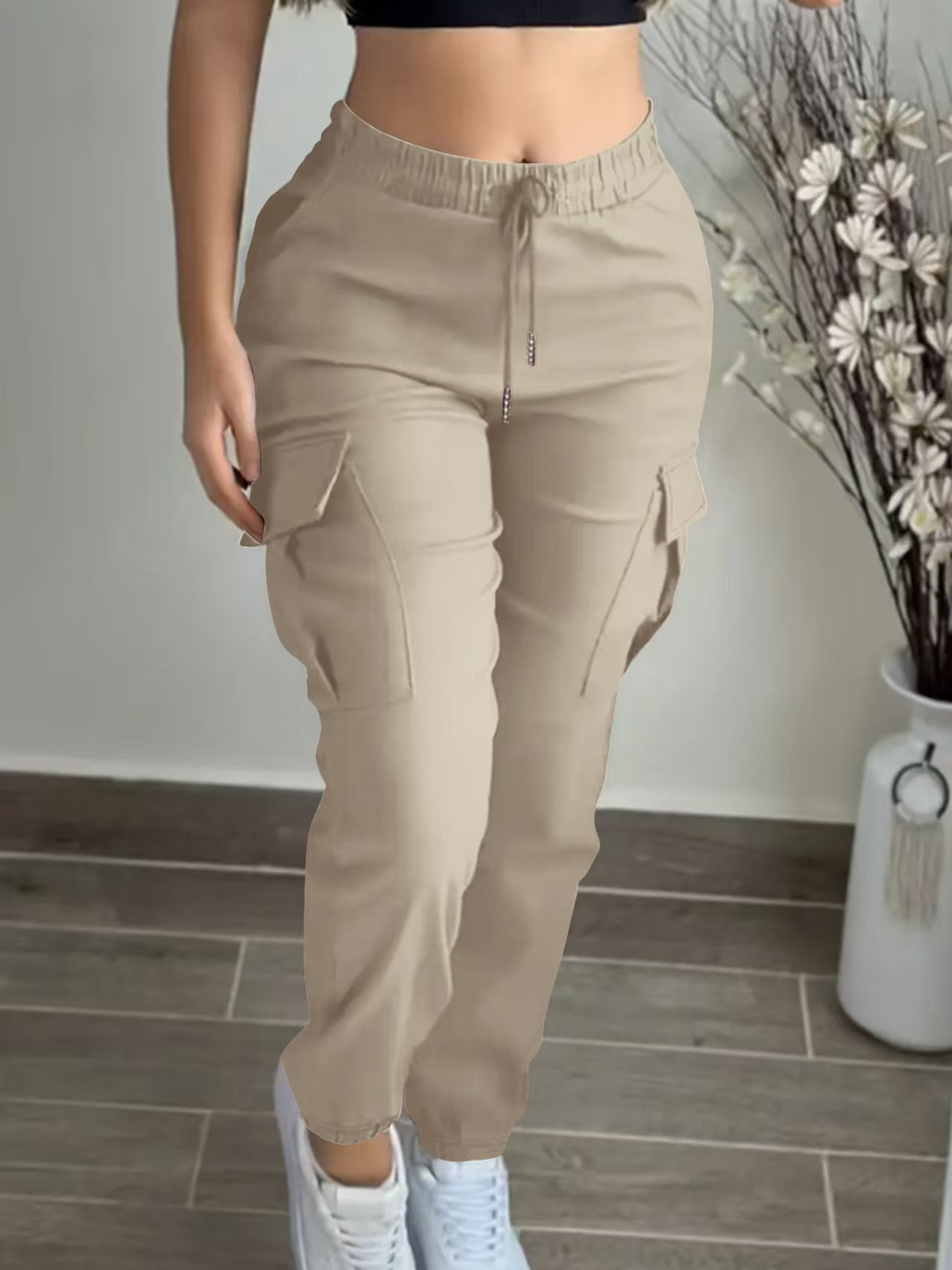 Women's High Waist Cargo Pants – Tapered Leg Pocket Trousers