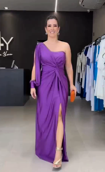 Women's One Shoulder Maxi Dress – Bow Detail Side Slit Formal Dress