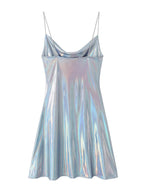 Women's Metallic Mini Dress – Strappy Open Back Fitted Party Dress