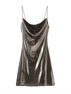 Women's Metallic Mini Dress – Strappy Open Back Fitted Party Dress