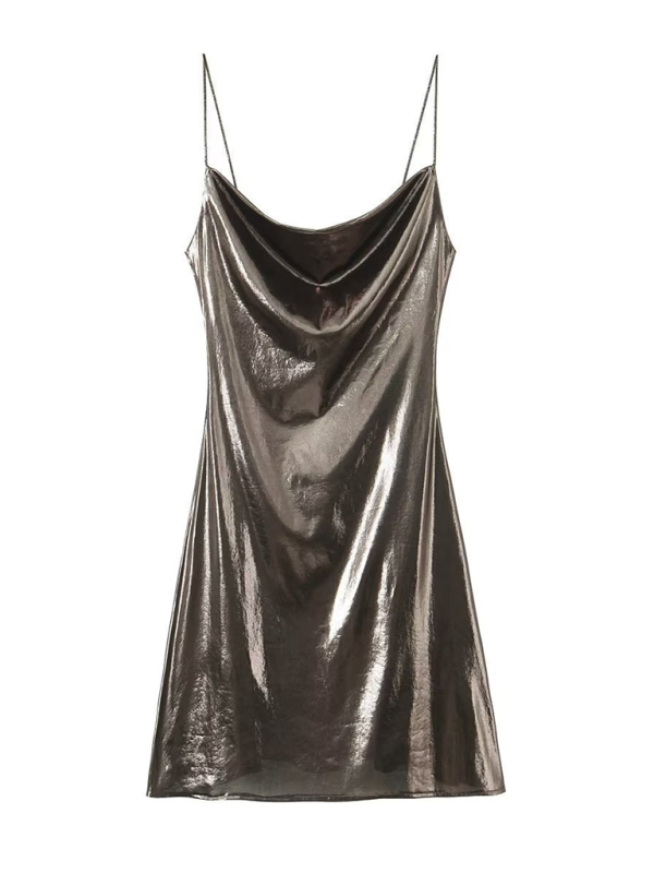 Women's Metallic Mini Dress – Strappy Open Back Fitted Party Dress
