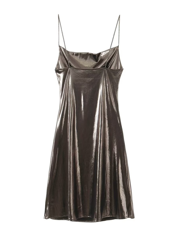 Women's Metallic Mini Dress – Strappy Open Back Fitted Party Dress