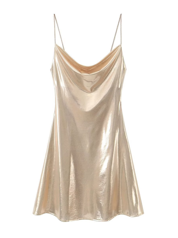Women's Metallic Mini Dress – Strappy Open Back Fitted Party Dress