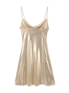 Women's Metallic Mini Dress – Strappy Open Back Fitted Party Dress