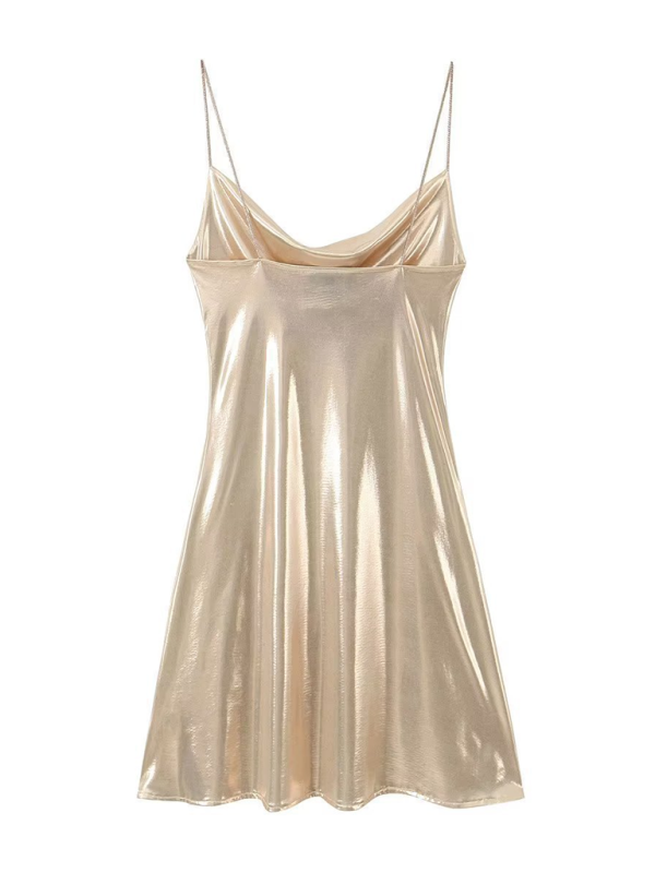 Women's Metallic Mini Dress – Strappy Open Back Fitted Party Dress