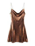 Women's Metallic Mini Dress – Strappy Open Back Fitted Party Dress