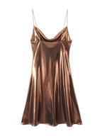 Women's Metallic Mini Dress – Strappy Open Back Fitted Party Dress
