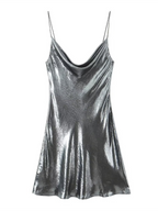 Women's Metallic Mini Dress – Strappy Open Back Fitted Party Dress