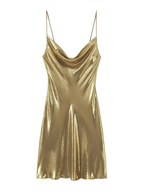 Women's Metallic Mini Dress – Strappy Open Back Fitted Party Dress