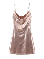 Women's Metallic Mini Dress – Strappy Open Back Fitted Party Dress