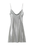 Women's Metallic Mini Dress – Strappy Open Back Fitted Party Dress