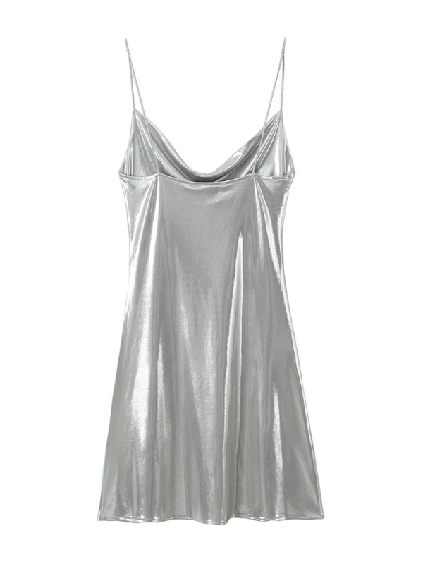 Women's Metallic Mini Dress – Strappy Open Back Fitted Party Dress