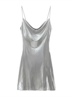 Women's Metallic Mini Dress – Strappy Open Back Fitted Party Dress