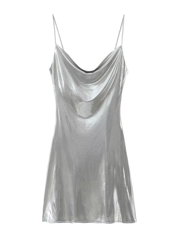 Women's Metallic Mini Dress – Strappy Open Back Fitted Party Dress
