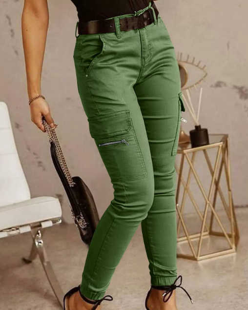 Women's High Waist Cargo Pants – Tapered Leg Pocket Trousers