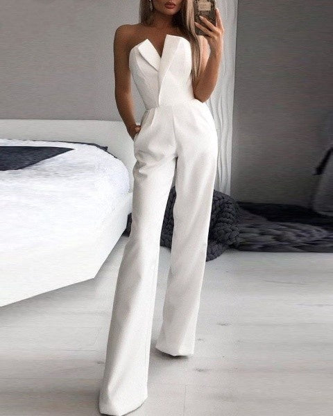 Women's Sleeveless Evening Jumpsuit – Flowy Wide Leg Formal Occasion Jumpsuit