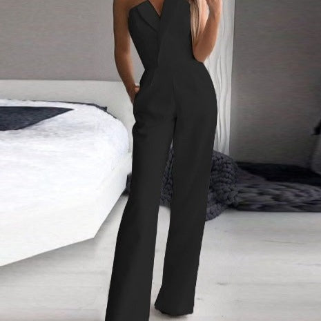 Women's Sleeveless Evening Jumpsuit – Flowy Wide Leg Formal Occasion Jumpsuit