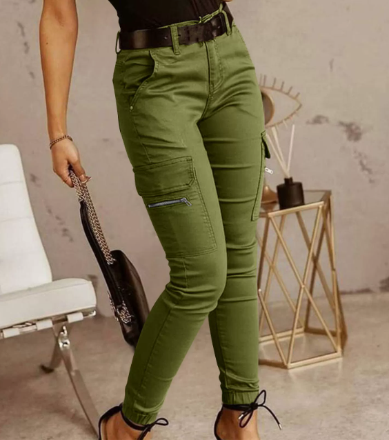 Women's High Waist Cargo Pants – Tapered Leg Pocket Trousers