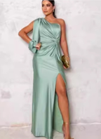 Women's One Shoulder Maxi Dress – Bow Detail Side Slit Formal Dress