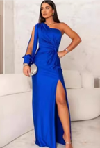 Women's One Shoulder Maxi Dress – Bow Detail Side Slit Formal Dress