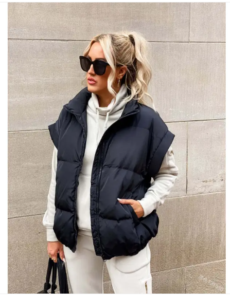 Women's Sleeveless Puffer Vest – Zip Front Pocket Quilted Gilet