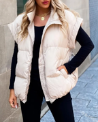 Women's Sleeveless Puffer Vest – Zip Front Pocket Quilted Gilet