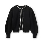 Women's Pearl Embellished Cardigan – V-Neck Decorative Button Front Cardigan