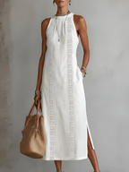 Women's High Neck Midi Dress – Sleeveless Flowy Pocket Occasion Dress